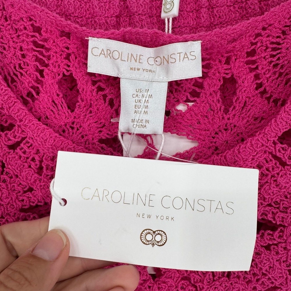 NWT Caroline Constas Pink Crochet Two-Piece Skirt Set Sleeveless Fuchsia Pink M - Picture 6 of 14